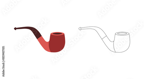 Vintage Smoking Pipe Vector Illustration – Colored and Outline Tobacco Pipe Design