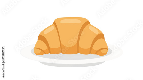 A golden, flaky pastry sits on a white plate, isolated against a white background. It's a single, delicious baked good