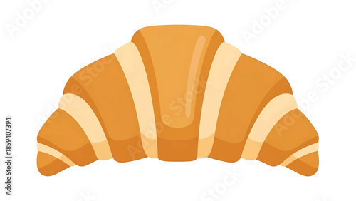 A golden, flaky pastry, curved into a crescent shape, with light-colored stripes, set against a blank white backdrop. Its surface has a slightly textured appearance