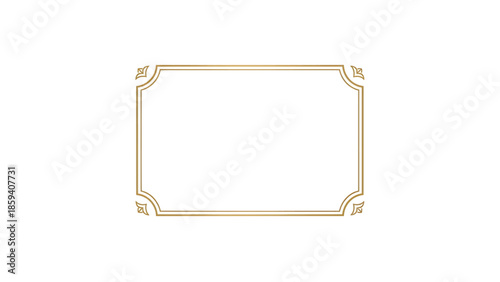 A golden, ornate rectangular frame, elegantly bordered with curved corners and decorative flourishes, resting against a clean white backdrop
