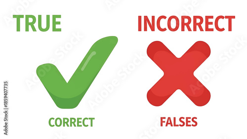 A graphical representation contrasting true and false concepts. A green checkmark represents correct answers, and a red "X" signifies incorrect ones