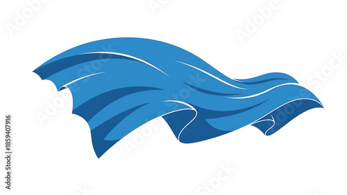 A flowing illustration of a blue fabric against a white backdrop. The cloth has a textured surface, and the edges are defined by white lines