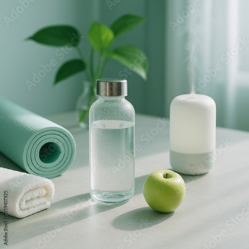Wellness Scene With Water Bottle And Yoga Mat 041125