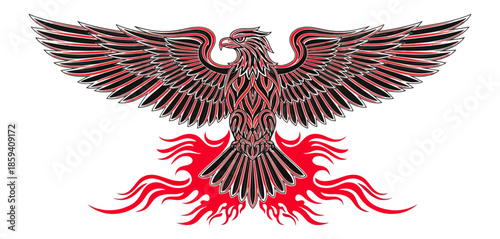 Phoenix bird emblem with wings spread on black background