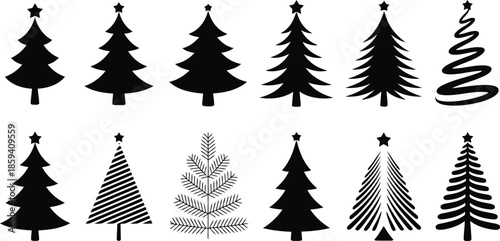 Variety of Christmas tree silhouettes for holiday designs