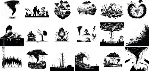 Collection of Black and White Natural Disaster Silhouettes