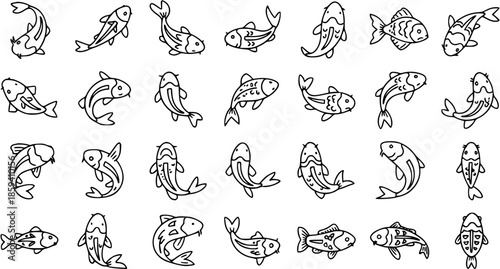 Cute Hand-Drawn Koi Fish Illustrations - A Seamless Pattern Design for Various Applications