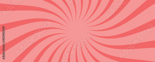 Candy color sunburst background. Abstract pink cream sunbeams design wallpaper. Colorful spinning lines for template, banner, poster, flyer. Sweet rotating cartoon swirl or whirlpool. Vector backdrop
