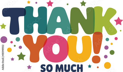 Colorful thank you message with stars and confetti