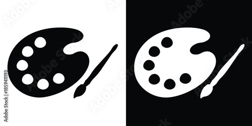 Painter palette vector, paint brush icon, Artistic paint palette and brush