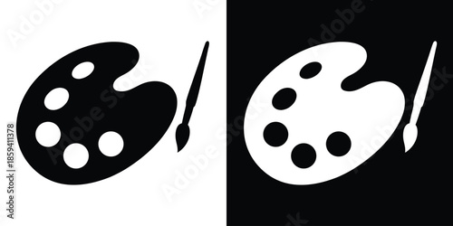 Painter palette vector, paint brush icon, Artistic paint palette and brush