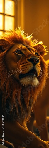 Lion pride, bathed in amber light, a hushed drama unfolds with grainy texture and skewed perspective Untamed elegance,  grass,  artistic