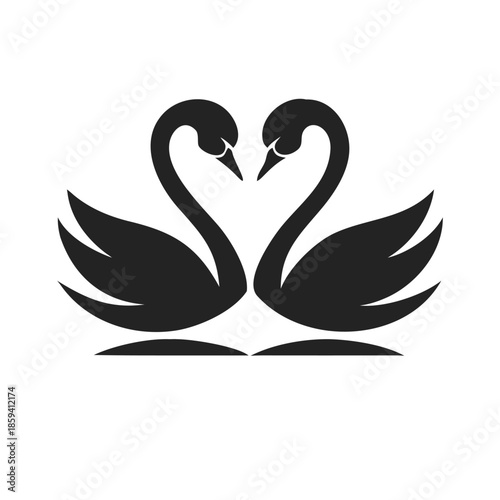 Two swan birds icon silhouette. Vector logo of a cygnets. Illustration side view isolated on white background