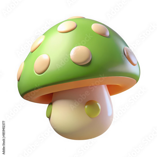 Vibrant green mushroom with orange spots isolated on transparent background