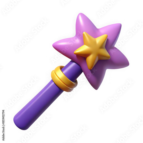Magical wand with star design isolated on transparent background