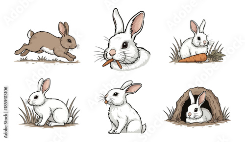 Rabbit illustrations set various poses and activities