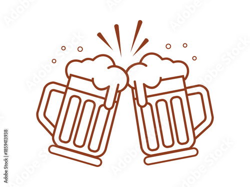 Clinking Beer Mugs Line Icon, Cheers Symbol for Oktoberfest, Pub, Brewery and Celebration Design