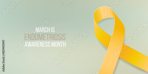 Endometriosis awareness month concept. Banner with yellow ribbon awareness and text. Vector illustration