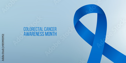Colorectal Cancer Awareness Month concept. Banner template with blue ribbon and text. Vector illustration.