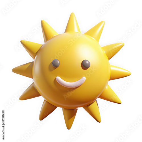 Cheerful yellow sun with radiant rays isolated on transparent background