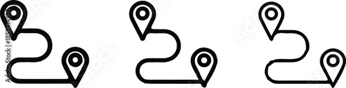 three route location pin black line icons set vector illustration collection design 