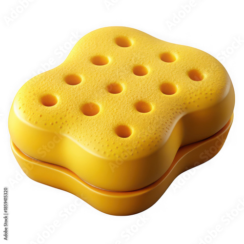 Bright yellow sponge with multiple holes isolated on transparent background
