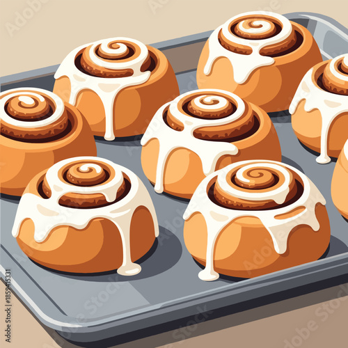Cinnamon rolls on a baking tray.