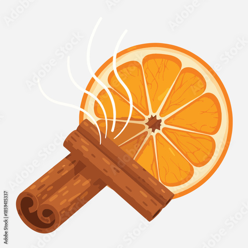Cinnamon stick with orange slice spice.
