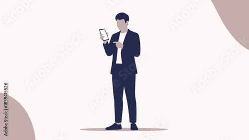 business professional man using a smartphone in a minimalistic modern background