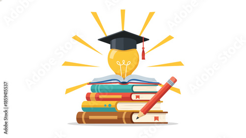 Education concept with books and a lightbulb representing knowledge and learning.