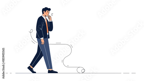 Businessman Discussing Phone Phone Call While Walking in Formal Attire Illustration