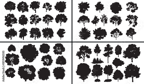 tree icon silhouettes vector, forest tree clipart, black tree svg, nature icon illustration, woodland tree graphics, minimalist tree design, landscape vector art, tree shape collection, eco icon set, 