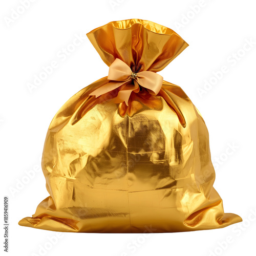 Golden Gift: A meticulously presented golden gift bag, meticulously tied with a elegant ribbon, symbolizing the luxury, value, and the excitement of a special present. 