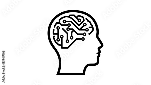 Illustration of Human Head Profile with Circuitry Brain Details
