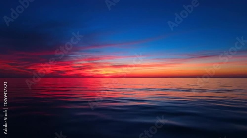 Vibrant ocean sunset with dramatic sky and colorful reflections on the water