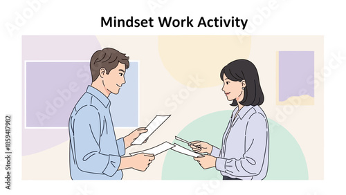 Illustration of a Positive Mindset Work Activity Focused on Team Collaboration and Communication