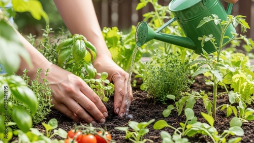Gardener Tending to Vegetable Garden.