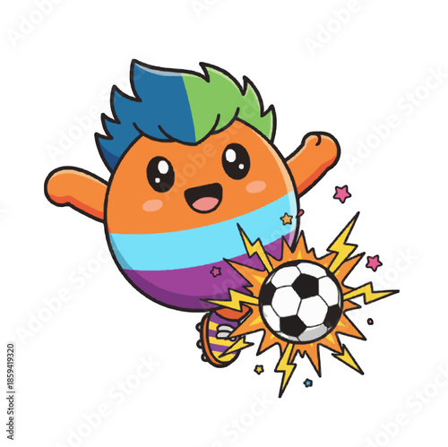 Cute Kawaii Soccer Character Kicking Ball Cartoon Mascot Illustration