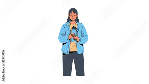 Casual young woman enjoying a moment outdoors while using her smartphone for messaging or browsing