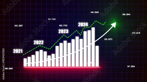 Business growth concept in allusive graph chart showing marketing sales profit increasing to future target . Excellent financial status of corporate business rise up by yearly, Hologram, graph line.4k