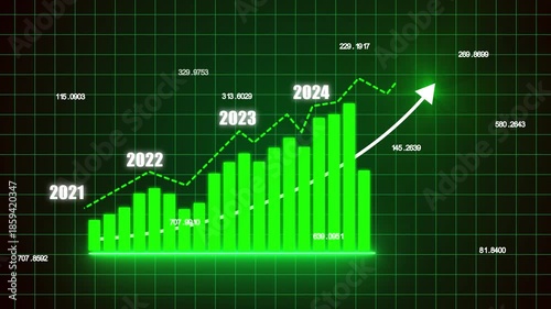 Business growth concept in allusive graph chart showing marketing sales profit increasing to future target . Excellent financial status of corporate business rise up by yearly, Hologram, graph line.4k