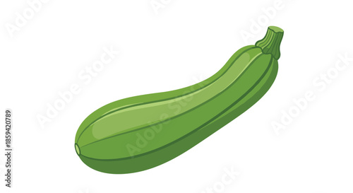 A smooth and shiny green zucchini, illustrated in a clean, semi-realistic cartoon style and isolated on a white background for healthy eating visuals.