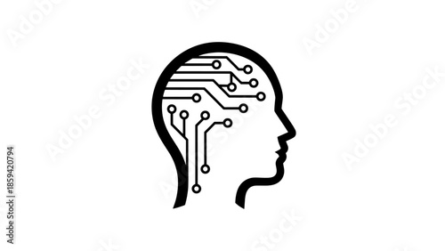 Illustration of a Human Head with Circuit Board Design Elements Inside