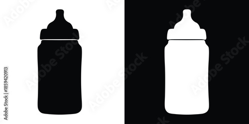 Baby feeding bottle icon, Baby milk bottle or feeding bottle silhouette vector