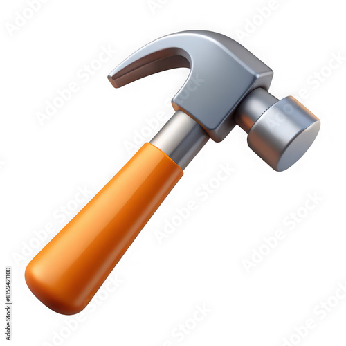 Orange-handled hammer on white background isolated on transparent background