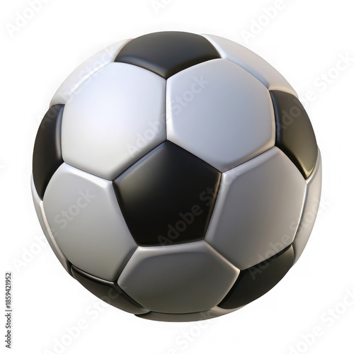 Modern soccer ball with black and white panels isolated on transparent background