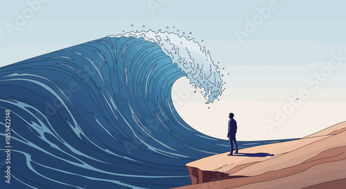 Giant Wave On Beach Illustration