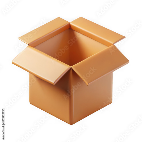 Empty brown cardboard box ready for packing isolated on transparent background