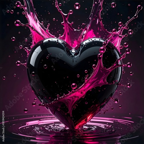 Schwarzes Herz mit Wasserspritzern.