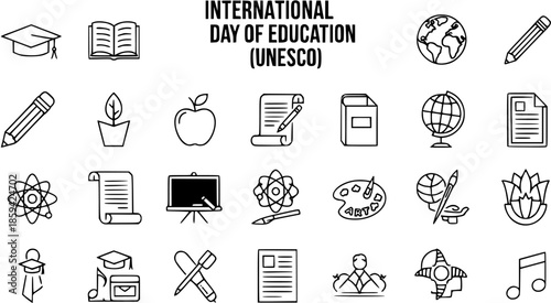 International Day of Education UNESCO Icons - Education Symbols Vector